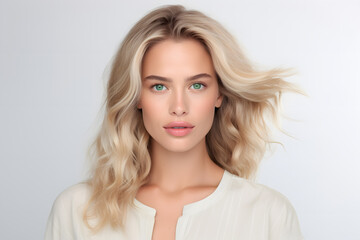 Beautiful young blond woman with long hair portrait