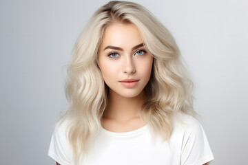 Naklejka premium Beautiful young blond woman with long hair portrait