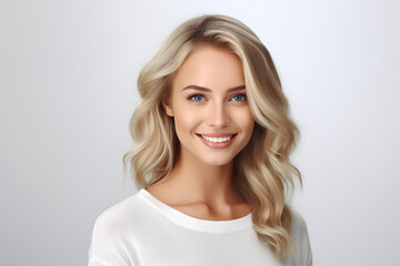 Obraz premium Beautiful young blond woman with long hair portrait