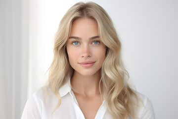 Beautiful young blond woman with long hair portrait