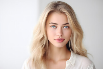 Naklejka premium Beautiful young blond woman with long hair portrait