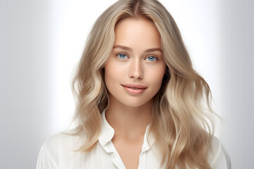 Beautiful young blond woman with long hair portrait