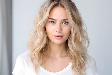 Naklejka premium Beautiful young blond woman with long hair portrait