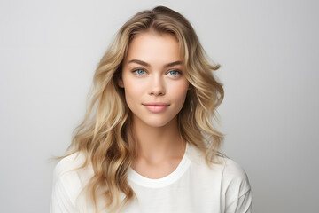 Fototapeta premium Beautiful young blond woman with long hair portrait
