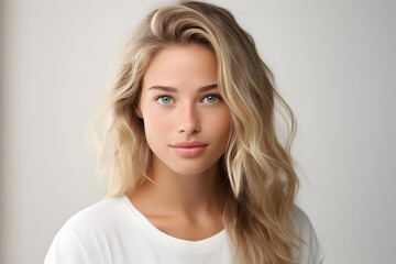 Naklejka premium Beautiful young blond woman with long hair portrait