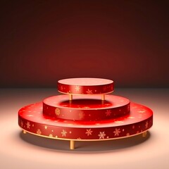 Christmas podium with seamless pattern set, for show product display. stage pedestal or platform. Christmas decoration. 3D vector. Made with generative ai