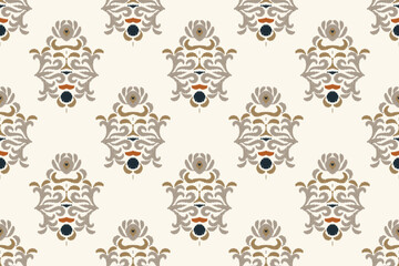 Ikat Floral Paisley Embroidery Background. Ikat Vector Geometric Ethnic Oriental Pattern traditional.aztec Style Abstract Vector illustration.design for Texture,fabric,clothing,wrapping,sarong.