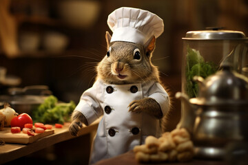 cute squirrel in chef uniform
