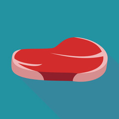 Red meat steak on a blue background with shadow in a flat design style