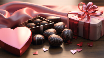 chocolate love jumping from valentine gift, with generative ai