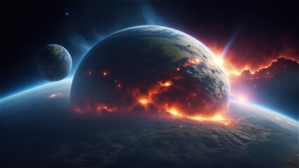 Obraz premium Planet destroying another planet Generative AI