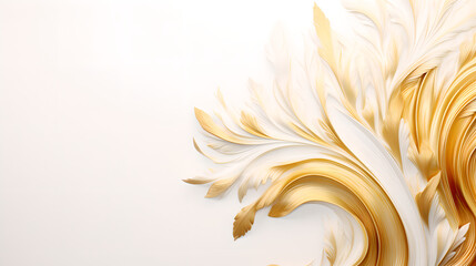 Background of white and gold decorative leaves, Generative AI