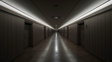 Vue en perspective d'un couloir  gris vide, généré par IA