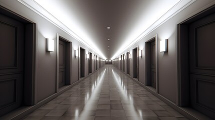 Vue en perspective d'un couloir gris vide, généré par IA