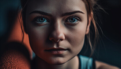 Beautiful young woman with brown hair exudes elegance and sensuality generated by AI