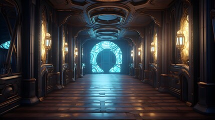 Fototapeta premium Vue en perspective d'un couloir futuriste vide, généré par IA