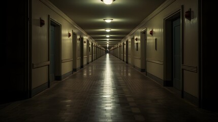 Fototapeta na wymiar Vue en perspective d'un couloir vide, généré par IA
