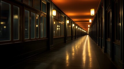 Vue en perspective d'un couloir  sombre vide, généré par IA