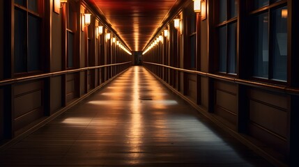 Fototapeta premium Vue en perspective d'un couloir sombre vide, généré par IA
