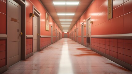 Vue en perspective d'un couloir rose vide, généré par IA - obrazy, fototapety, plakaty