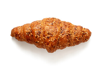 Croissant with a golden crust, on a white background
