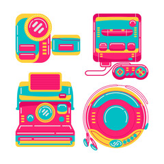 90s technology objects vector illustrations set