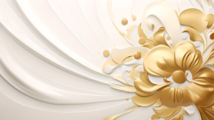 Background decorated with flowers made of white and gold liquid, Generative AI