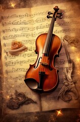 Naklejka premium The violin lies on the notes. 