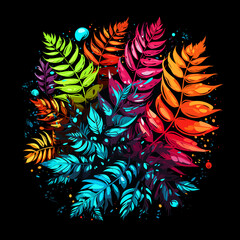 Fern on dark background in vector pop art style