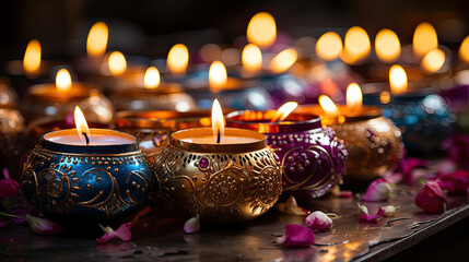 candles and food decoration for diwali