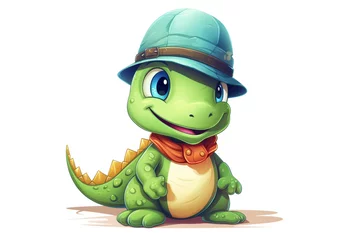 Foto op Plexiglas vector cute dinosaur wearing a hat © Salawati