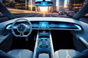 Autonomous car. View from cabin