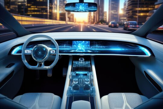 Autonomous car. View from cabin