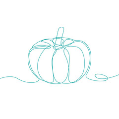 Pumpkin in continuous line art. Autumn pumpkin line art.