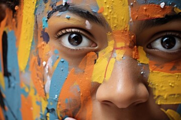 Amidst vibrant streetart culture of middleaged Latino arttherapy facilitator validates emotions embodied in selfportraits of group of multiracial teenagers. By recognizing their emotions both - obrazy, fototapety, plakaty