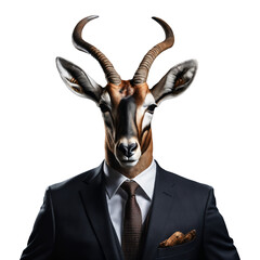 Portrait of Humanoid Anthropomorphic Antelope Wearing Businessman Suit Isolated Transparent - obrazy, fototapety, plakaty