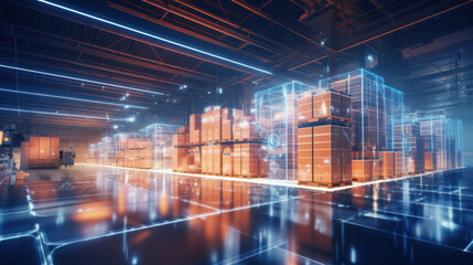 Futuristic Augmented Reality Warehouse - Transforming Smart Logistics, E-commerce, and Delivery in Modern Industry, Drawing Parallels to Life's Obstacles, Solutions.