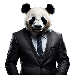 Portrait of Humanoid Anthropomorphic Panda Wearing Businessman Suit Isolated Transparent