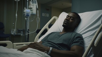 In sterilized hospital room, heavily built African man finds oasis of calm in measured breathing. Faced with chronic pain, he uses breathfocused attention, cognitive distraction technique,