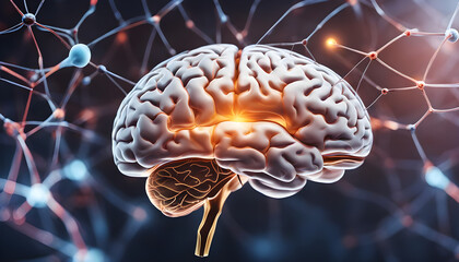 Cross section of the human brain, showcasing different regions and their functions, surrounded by neural connections ai generated
