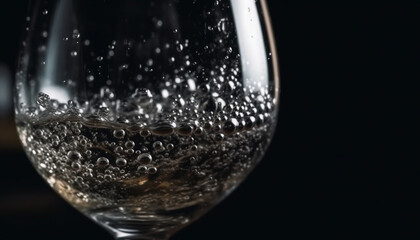 Luxury wineglass pouring wet whiskey, reflecting elegance and celebration generated by AI