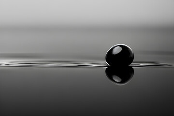 This striking stock photo features an isolated raindrop delicately poised on a glossy black surface with a bokeh effect