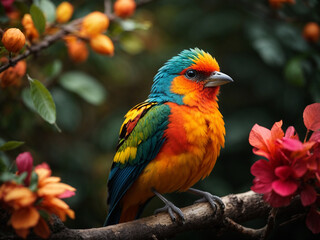 	
A bird sitting on a tree branch 