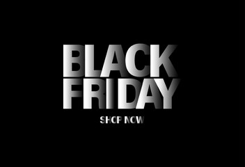Black Friday banner. Modern design with black and white typography on black background. Template for promotion, advertising, and web Black Friday season. Vector illustration.
