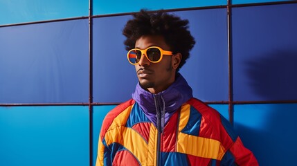 Retro Active fashion enthusiast people in a 90s and 2000s inspired style. Handsome man from 90s