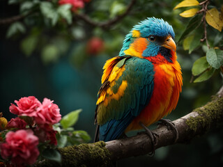 Fototapeta premium A bird sitting on a tree branch 