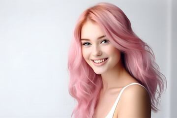 Naklejka premium Beautiful young pink hair woman portrait