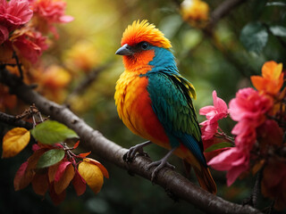 Obraz premium A bird sitting on a tree branch 