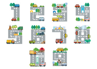 Track road number, Kids learning material, cartoon vector illustration