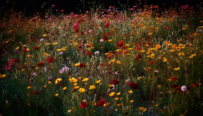 Vibrant wildflower meadow showcases beauty in nature multi colored growth generated by AI